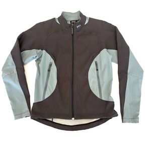 Helly Hansen soft shell full zip jacket gray blue logo pockets ski weather coat